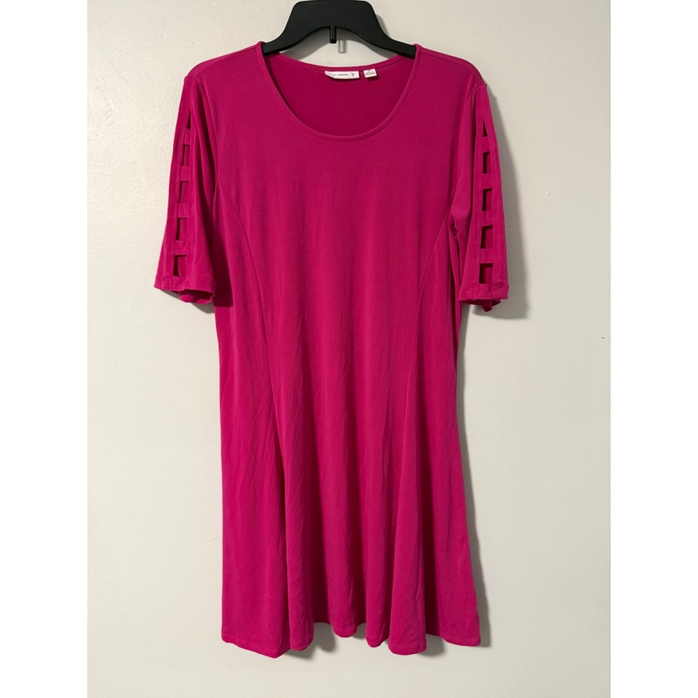 Susan‎ Graver Women's Liquid Knit Dress Pink Cutout Sleeve Size XL